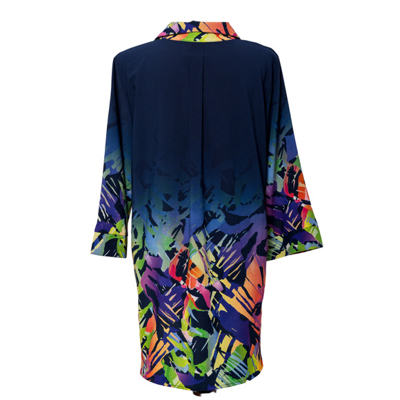 Women's Chiffon Shirt Flowy Blouse Abstract Navy Size M 3/4 Sleeve NWT Klaveli - Picture 3 of 7